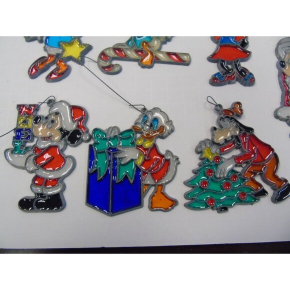 Vtg 1980's Mickey Mouse Set Of 7 "Stained Glass" Christmas Ornaments Handmade - Picture 4 of 4